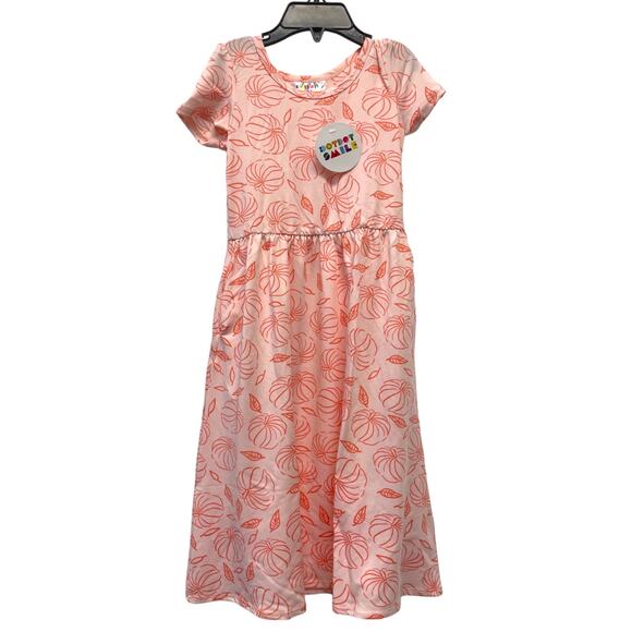 Dot Dot Smile NWT Girls 2T Pink Pumpkin Leaves Fall Print Cap Sleeve Maxi Dress - Picture 1 of 4